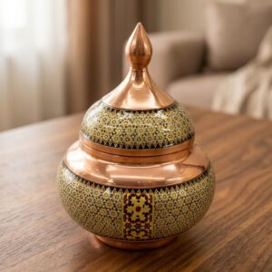 قندان مس و خاتم کاری شالدار 18 سانت