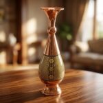 گلدان صراحی مس و خاتم کاری شالدار 30 سانت