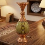 گلدان صراحی مس و خاتم کاری شالدار 25 سانت