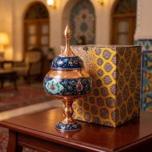 شکلات خوری مسی پایه دار مس و پرداز با جعبه سنتی
