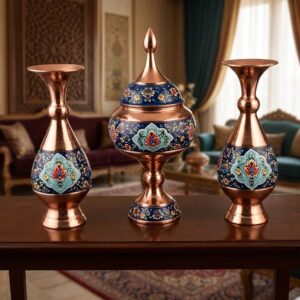 ست گلدان 20 و شکلات خوری 23 پایه دار مس پرداز