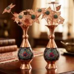گلدان مسی طرح پرداز ارتفاع 20 سانتی بسته دو عددی