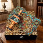 ست هدیه شکلات‌خوری مسی پرداز ارتفاع 25 با رومیزی ترمه