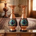 گلدان مسی الماس تراش پرداز دوعددی 20سانتی