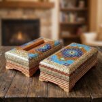 جعبه دستمال کاغذی و جاقاشقی خاتم کاری اسلیمی