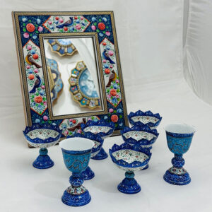 ست هفت سین میناکاری مسی مدل پایه دار آبی
