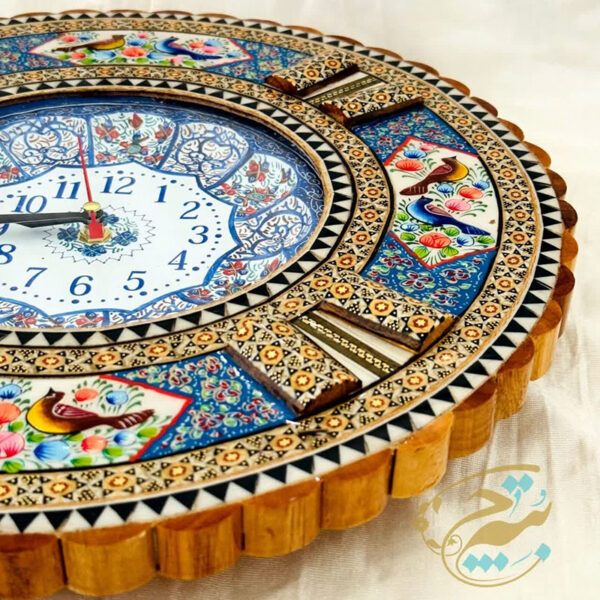 ساعت خاتم کاری گل و مرغ با صفحه میناکاری گرد کوچک - Image 7