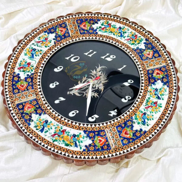 ساعت خاتم کاری گرد گل وبلبل صفحه مشکی حاشیه گل - Image 4