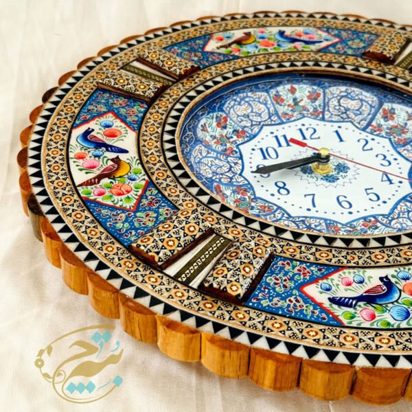 ساعت خاتم کاری گل و مرغ با صفحه میناکاری گرد کوچک - Image 4