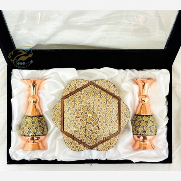 پک هدیه خاتم کاری گلدان 16 و شکلات خوری - Image 3