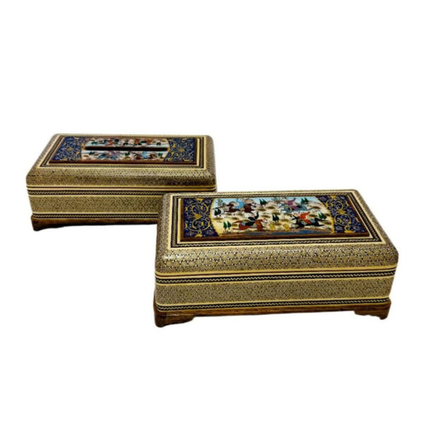 جعبه دستمال کاغذی به همراه جاکاردی خاتمکاری چوگان - Image 4
