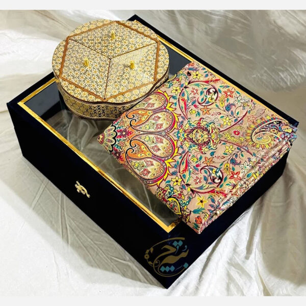 ست هدیه خاتم کاری ترمه و شکلات خوری سه درب - Image 4