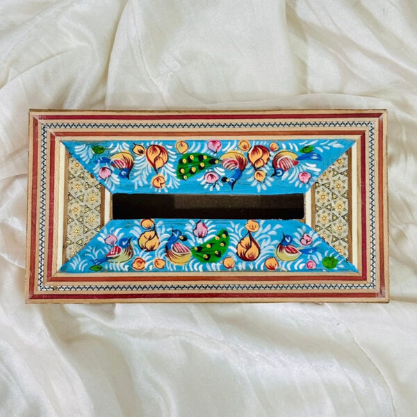 جعبه دستمال کاغذی خاتم چوبی نقاشی گل و مرغ - Image 3