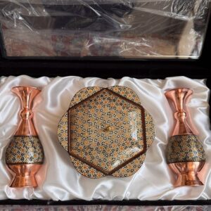 پک هدیه جفت گلدان و شکلات خوری خاتم کاری