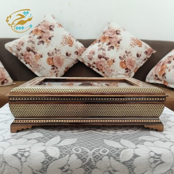 جعبه پذیرایی چوبی (جعبه دمنوش ، جعبه تی بگ ) خاتم کاری مدل سیمی روشیشه - Image 4