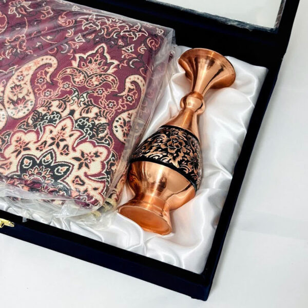 ست هدیه  اداری ترمه و گلدان مسی مدل الماس تراش - Image 6
