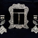 قاب آینه مستطیل شماره 2 و شمعدان اشکی ملیله کاری کوچک - Image 3
