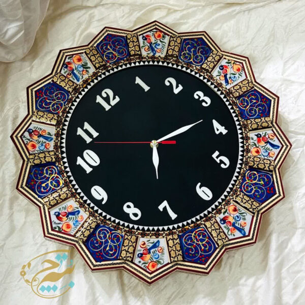 ساعت  خورشیدی خاتم کاری  گل ومرغ باصفحه مشکی - Image 9