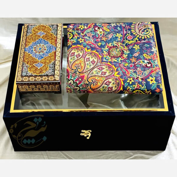 ست هدیه خاتم کاری ترمه و جعبه تذهیب اعلا - Image 3