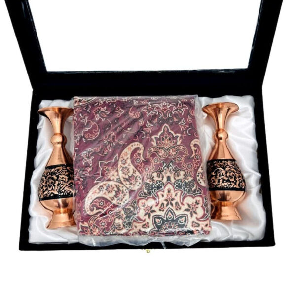 ست هدیه  اداری ترمه و گلدان مسی مدل الماس تراش - Image 2