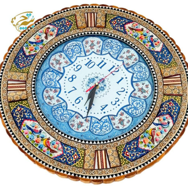 ساعت خاتم کاری گل و مرغ با صفحه میناکاری گرد - Image 6
