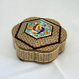 شکلات خوری (جاشکلاتی) خاتم کاری گل و مرغ متوسط