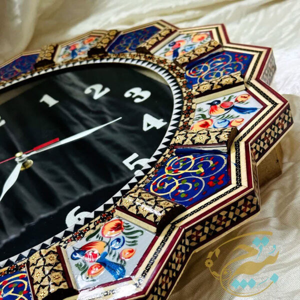 ساعت  خورشیدی خاتم کاری  گل ومرغ باصفحه مشکی - Image 5