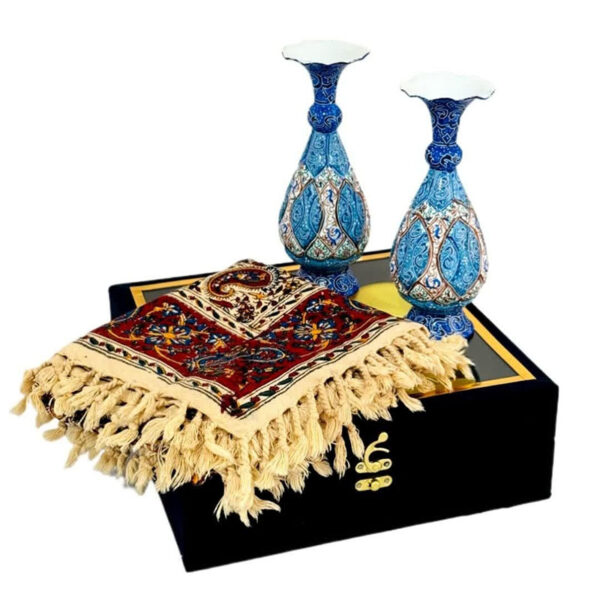 ست اداری رومیزی قلمکاری و گلدان مسی میناکاری 20 - Image 4