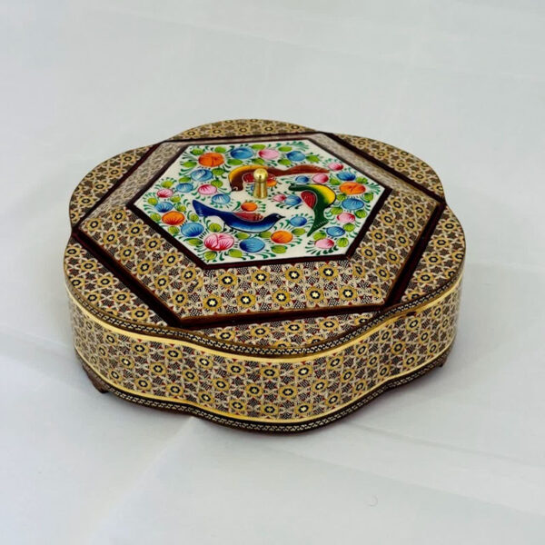 شکلات خوری خاتم با مینیاتور طرح گل و پرنده - Image 3