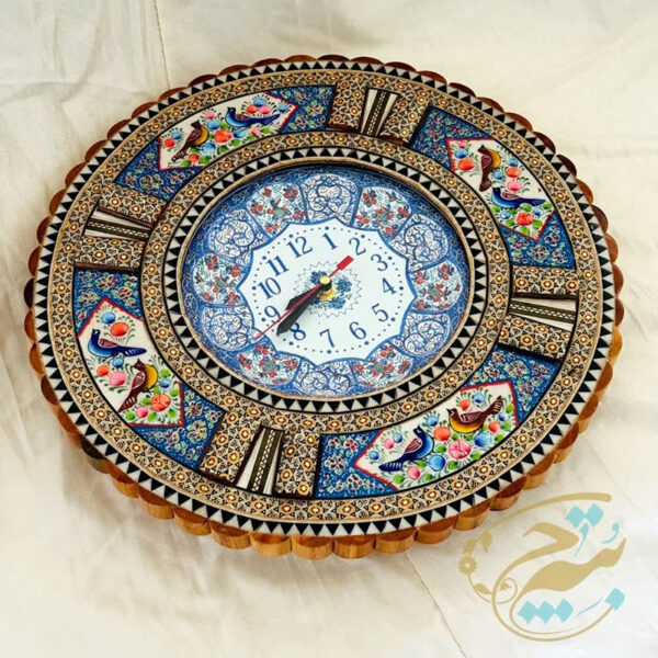 ساعت خاتم کاری گل و مرغ با صفحه میناکاری گرد کوچک - Image 5