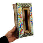 جعبه دستمال کاغذی خاتم کاری  مدل گل و مرغ  بلک - Image 2