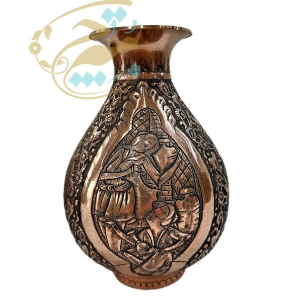 گلدان قلمزنی خمره ای طرح محفل - Image 4