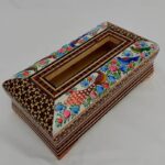 ست جعبه دستمال کاغذی و سطل  خاتم کاری مدل گل و مرغ  چوبی - Image 8