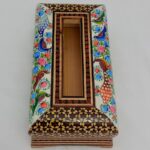 ست جعبه دستمال کاغذی و سطل  خاتم کاری مدل گل و مرغ  چوبی - Image 5