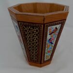 ست جعبه دستمال کاغذی و سطل  خاتم کاری مدل گل و مرغ  چوبی - Image 6