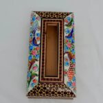 ست جعبه دستمال کاغذی و سطل  خاتم کاری مدل گل و مرغ  چوبی - Image 3