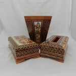 ست جعبه دستمال کاغذی و سطل و جا کاردی خاتم کاری چوگان - Image 5