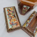 ست جعبه دستمال کاغذی و سطل و جا کاردی خاتم کاری چوگان - Image 6