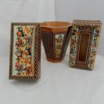 ست جعبه دستمال کاغذی و سطل و جا کاردی خاتم کاری چوگان - Image 4