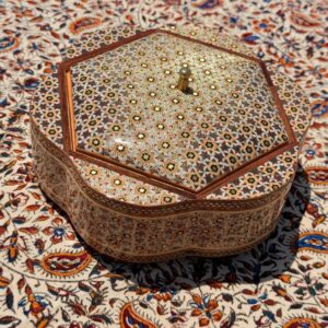 شکلات خوری خاتم کاری چوبی طرح گلی پره وارو قطر ۱۷