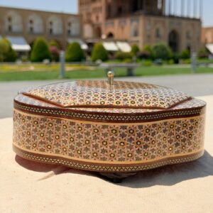 شکلات خوری خاتم کاری چوبی طرح گلی پره وارو قطر21