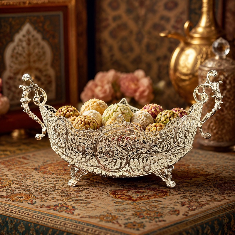 کشکول ملیله پایه کوتاه 2 کشکول ملیله کاری نقره پایه کوتاه سایز 2 - Image 1