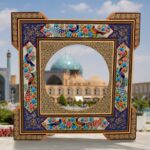 آینه خاتم کاری طرح گل و بلبل چهارگوش