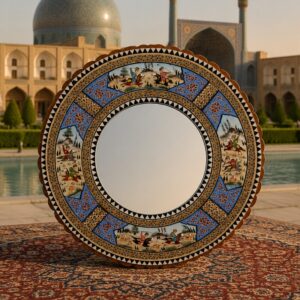 آینه خاتم کاری طرح چوگان گرد