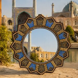 آینه خاتم کاری طرح اسلیمی با قاب خورشیدی