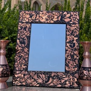 آینه مسی مدل الماس تراش طرح گل وبلبل