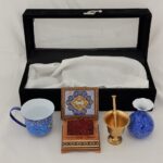 پک هدیه زعفران به همراه ظروف مینا کاری و جعبه خاتم کاری تذهیب - تصویر 8