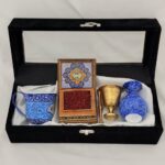 پک هدیه زعفران به همراه ظروف مینا کاری و جعبه خاتم کاری تذهیب - تصویر 2