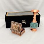 جعبه زعفران خاتم کاری به همراه گلدان فیروزه کوبی - تصویر 4