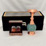جعبه زعفران خاتم کاری به همراه گلدان فیروزه کوبی - تصویر 5